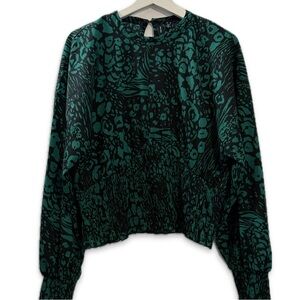 Vera Mode Green and Black Patterned Women's Top Size XL